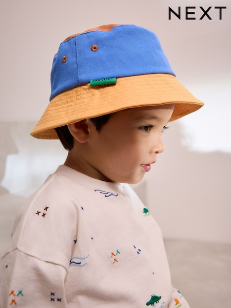 Blue/Orange 100% Cotton Colourblock Bucket Hat (3mths-10yrs) (AJ7956) | $10 - $13
