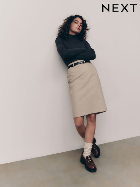 Camel Pencil Knee Length Belted Skirt (AJ7986) | BGN 107