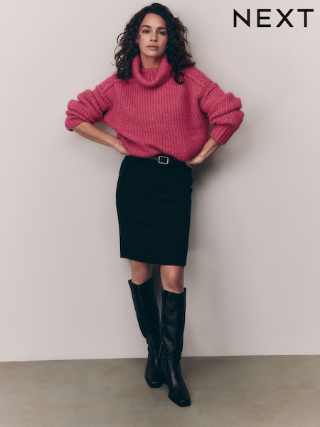 Black Pencil Knee Length Belted Skirt (AJ7991) | €54
