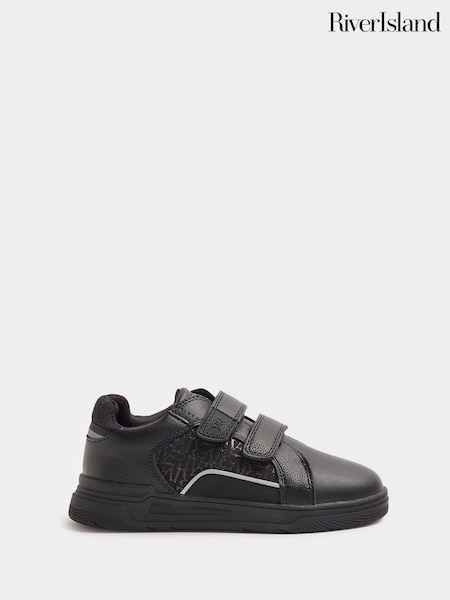 River Island Boys Black Monogram Panel PU Trainers (AJ8009) | 104 LEI