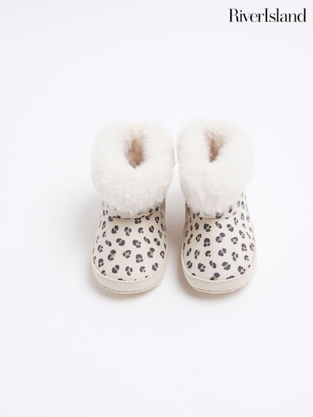River Island Brown Baby Girls Leopard Print Suedette 100% Cotton Boots (AJ8025) | AED35