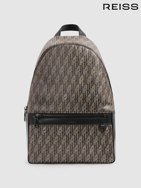 Reiss Grey Multi Flynn Monogram-Print Coated-Canvas Backpack (AJ8066) | $274