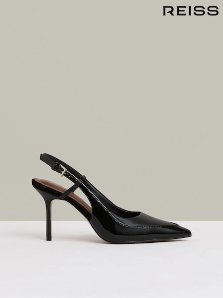 Reiss Black Leena Leather Slingback Court Shoes (AJ8069) | €221