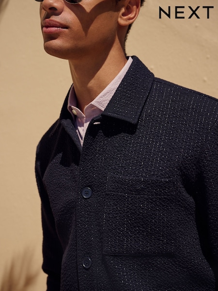 Navy Textured Shacket with Stitch Detail (AJ8113) | €52