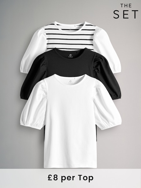 The Set Black/White/Black and White Stripe 3 Pack Poplin Sleeve Tops (AJ8141) | 1,442 UAH