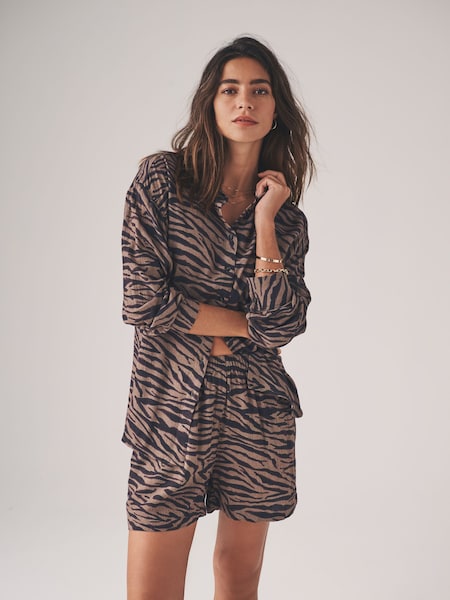 The Set Zebra Print Crinkle Coord Shirt And Short Set (AJ8157) | €54