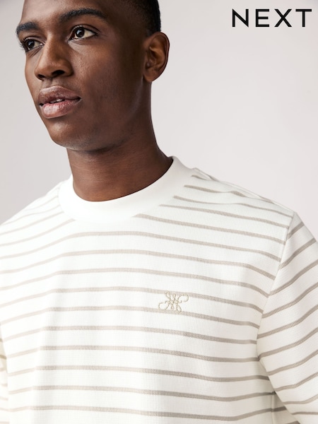 Ecru Striped Crew Textured Sweatshirt (AJ8199) | R$ 305