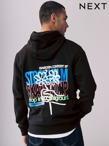 Black Graphic Print Hoodie (AJ8214) | R$ 345
