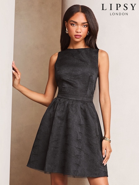 Lipsy Black Butterfly Jacquard Mini Prom Skater Dress (AJ8238) | 337 QAR