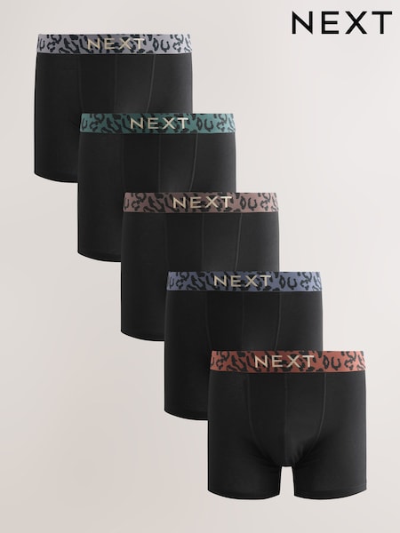 Black Animal Print Waistband Trunks Boxers 5 Pack (AJ8318) | OMR12