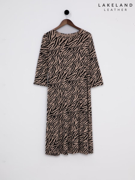 Lakeland Clothing Coco Animal Print Midi Brown Dress (AJ8366) | 208 LEI
