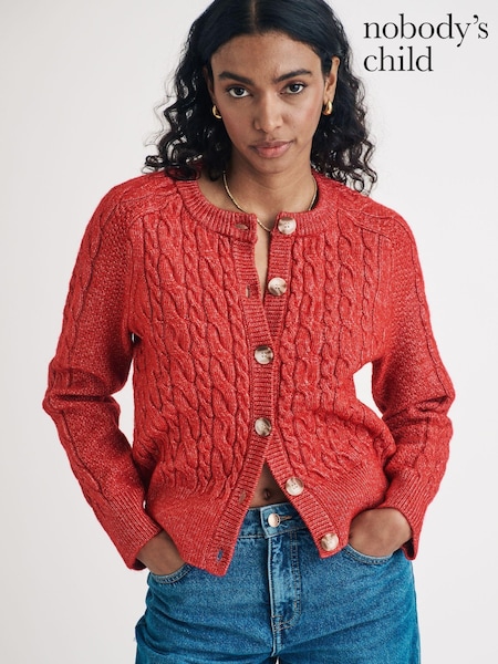 Nobodys Child Red Crew Neck Chunky Cable Cardigan (AJ8407) | €52