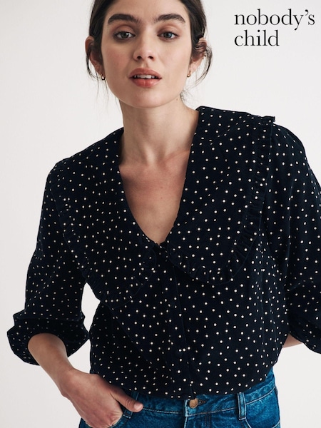 Nobodys Child Black Emmie 100% Organic Cotton Black Blouse (AJ8410) | OMR16