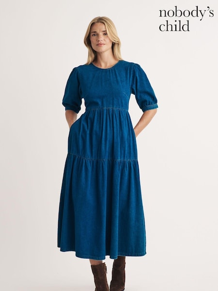Nobodys Child Denim Rochelle Plain 100% Cotton Midi Dress (AJ8420) | €49