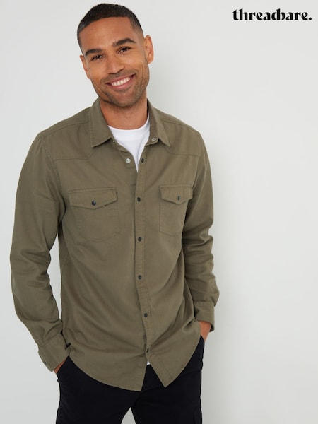 Khaki - Threadbare Popper Closure Long Sleeve 100% Cotton Shirt (AJ8447) | €28