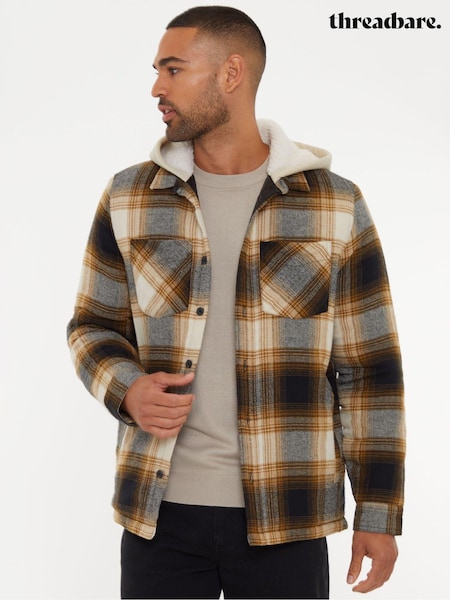 Threadbare Brown Check Shacket with Borg Lined Hood (AJ8495) | €25