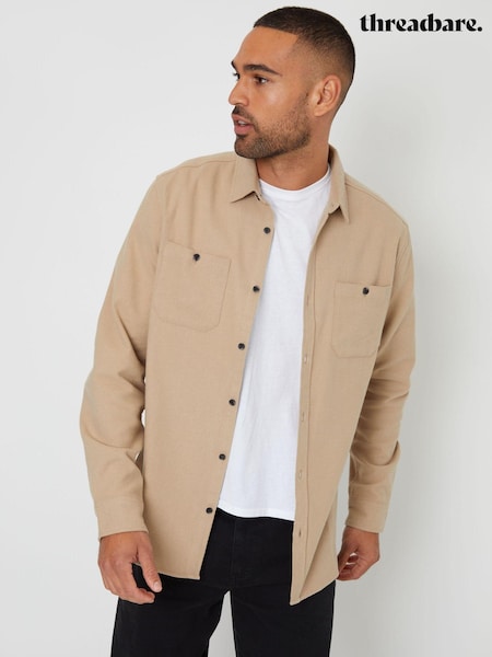 Threadbare Brown Brushed Flannel Long Sleeve 100% Cotton Shirt (AJ8509) | €42