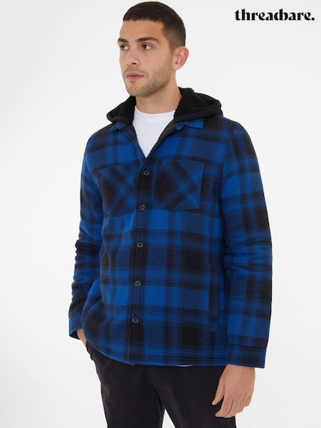 Threadbare Blue Check Shacket with Borg Lined Hood (AJ8512) | €30