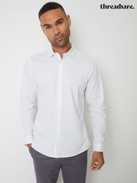 Threadbare White Cotton Long Sleeve Shirt With Stretch (AJ8513) | €16