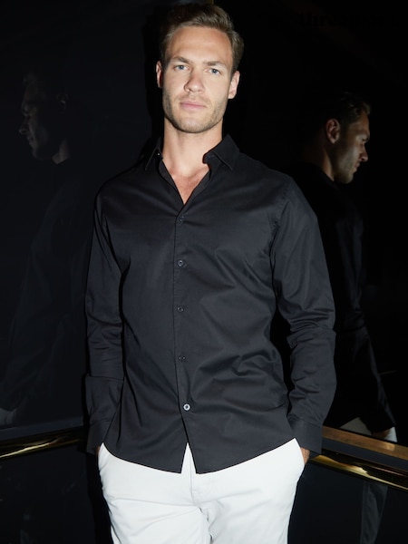 Threadbare Black Cotton Long Sleeve Shirt With Stretch (AJ8521) | €12
