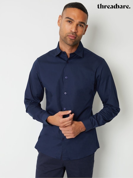 Threadbare Navy Cotton Long Sleeve Shirt With Stretch (AJ8536) | R$ 280