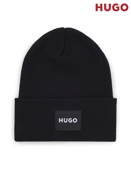 HUGO Black Logo Label Beanie Hat In 100% Cotton (AJ8546) | AED142