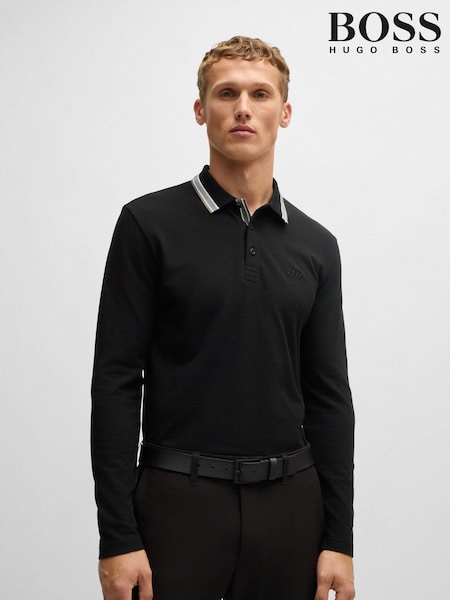 BOSS Black 100% Cotton Piqué Contrast Logo Long Sleeve Polo Shirt (AJ8553) | €131