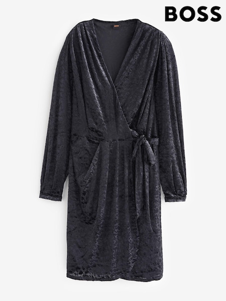 BOSS Black Patterned V-Neck Belted Wrap Dress (AJ8556) | €121