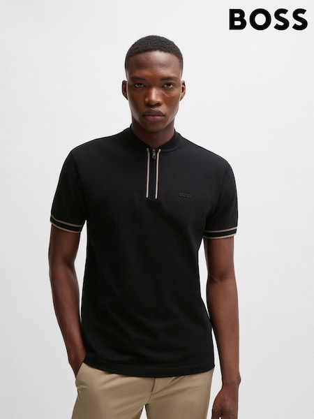 BOSS Black Quarter Zip Stretch Cotton Piqué Polo Shirt (AJ8571) | €108