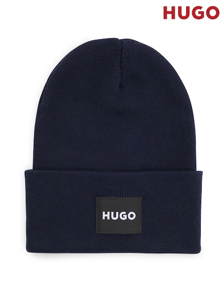 HUGO Blue Logo Label Beanie Hat In 100% Cotton (AJ8578) | AED142