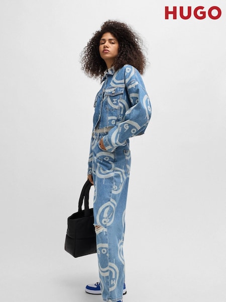 HUGO Blue Baggy Fit 100% Cotton Jeans With Smiley Face Logos (AJ8615) | €85