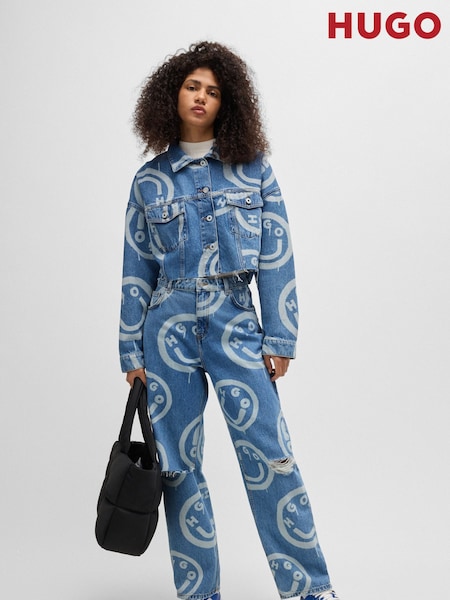 HUGO Blue Oversized Fit 100% Cotton Jacket With Smiley Face Logos (AJ8634) | €118