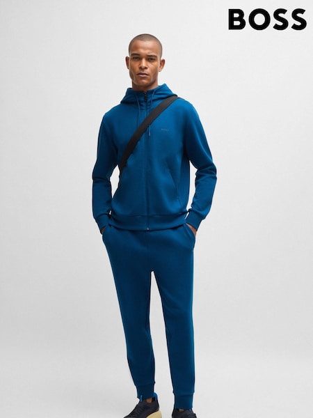 BOSS Blue Logo Print Zip Up Hoodie In Stretch Cotton (AJ8636) | €129
