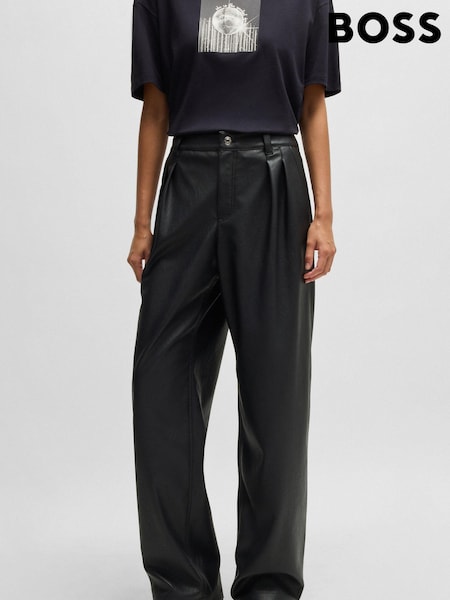BOSS Black Loose Fit Trousers In Faux Leather (AJ8648) | €213
