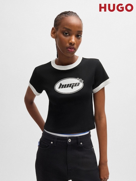 HUGO Black 100% Cotton Terry Seasonal Print T-Shirt (AJ8652) | AED172