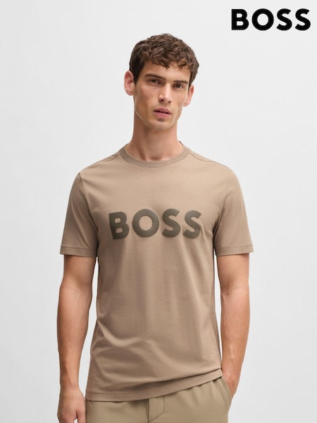 BOSS Beige Mirror Effect Logo 100% Cotton Jersey T-Shirt (AJ8658) | €47