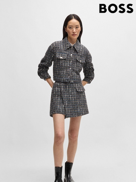 BOSS Grey Cropped Jacket In Multicoloured Tweed (AJ8670) | 679 QAR