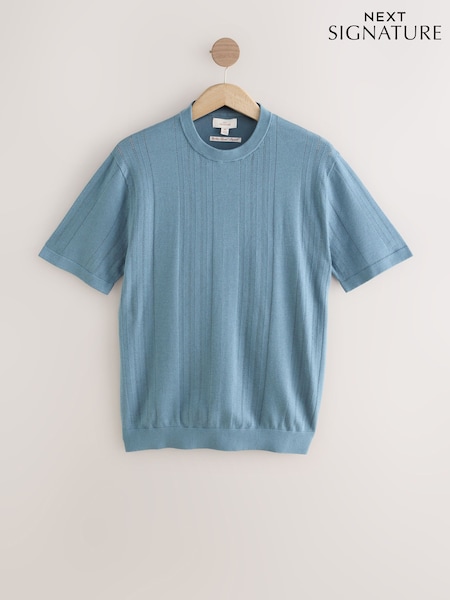Blue Regular Fit TENCEL™ Signature Short Sleeve Textured Stripe Crew T-Shirt (AJ8700) | R$ 305
