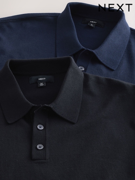 Navy Blue/Black Regular Fit Cotton Rich Short Sleeve Knit Polo Shirt 2 Pack (AJ8718) | €51