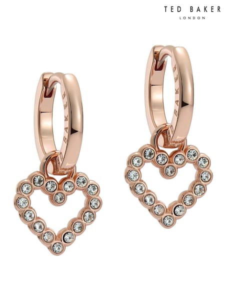 Ted Baker Pink Tone Amora Crystal Halo Heart Huggie Earrings (AJ8786) | AED209