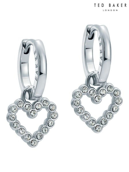 Ted Baker Silver Tone Amora Crystal Halo Heart Huggie Earrings (AJ8790) | €44