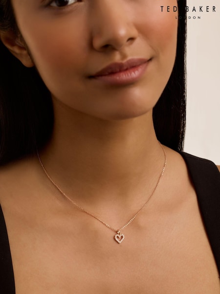 Ted Baker Pink Tone Amore Crystal Halo Heart Pendant Necklace (AJ8794) | €40