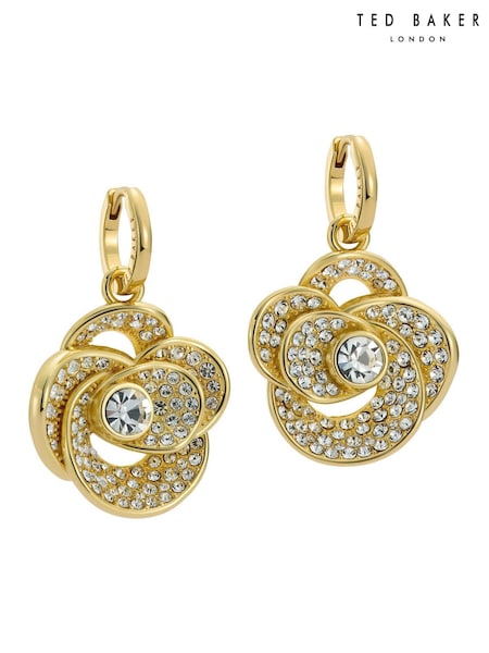 Ted Baker Gold Tone Florence Crystal Flower Huggie Earrings (AJ8799) | €73