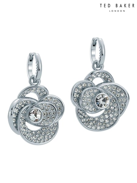 Ted Baker Silver Tone Florence Crystal Flower Huggie Earrings (AJ8808) | €69