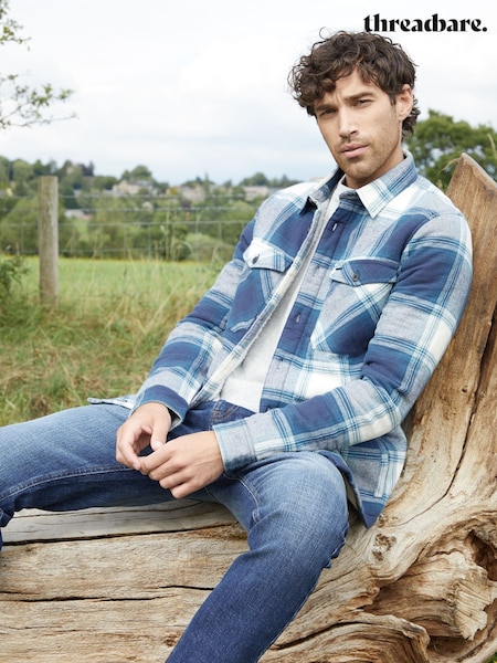 Threadbare Blue 100% Cotton Borg Lined Check Shacket (AJ8820) | R$ 405