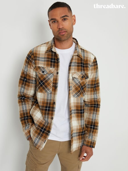 Threadbare Brown 100% Cotton Check Borg Lined Shacket (AJ8824) | R$ 405