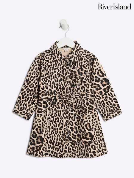River Island Brown Girls Denim Leopard Print 100% Cotton Dress (AJ8837) | €16