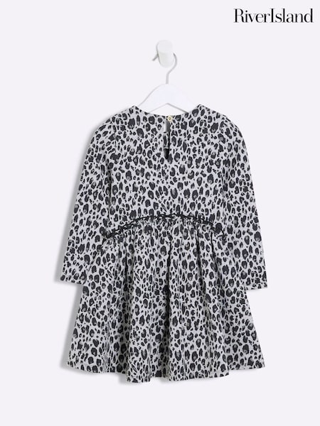 River Island Grey Girls Leopard Print Smock 100% Cotton Dress (AJ8838) | €14
