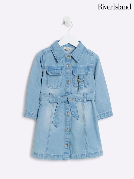 River Island Blue Girls Denim Leopard Print 100% Cotton Dress (AJ8841) | €34