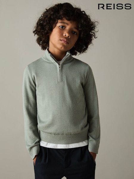 Reiss Herb Green Blackhall 3-9 yrs Merino Wool Half-Zip Funnel Neck Jumper (AJ9003) | €45